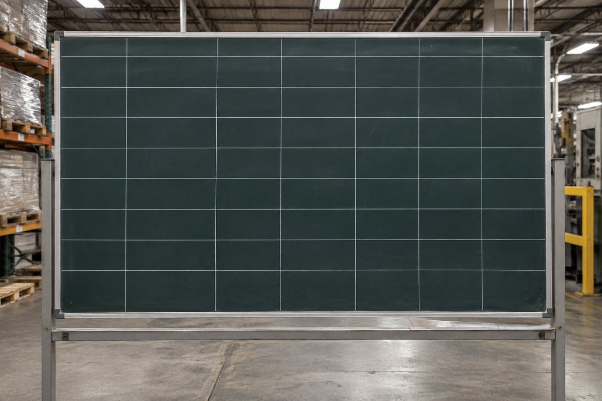 Papan kapur kosong dengan grid tanpa tulisan di gudang